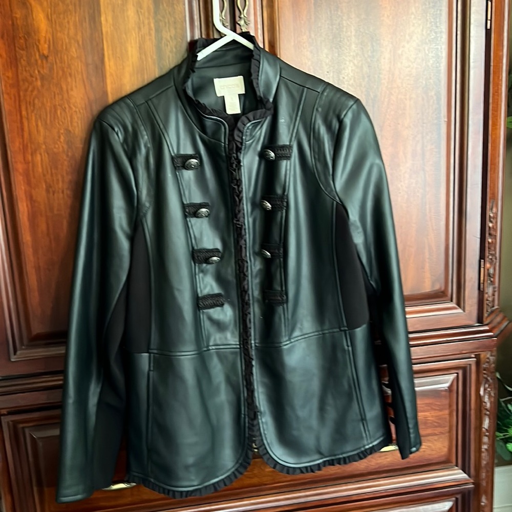 Chicos faux leather blazer jacket size 1 (one)
